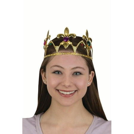 Womens Gold Jeweled Metal Crown Colorful Faux Gems Halloween Costume Accessory
