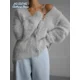 thumbnail image 5 of Cárdigan de punto grueso de lana de cachemira para mujer, suéter elegante de cuello en V con una sola botonadura y manga larga para otoño e invierno, chaqueta básica para mujer, 5 of 5