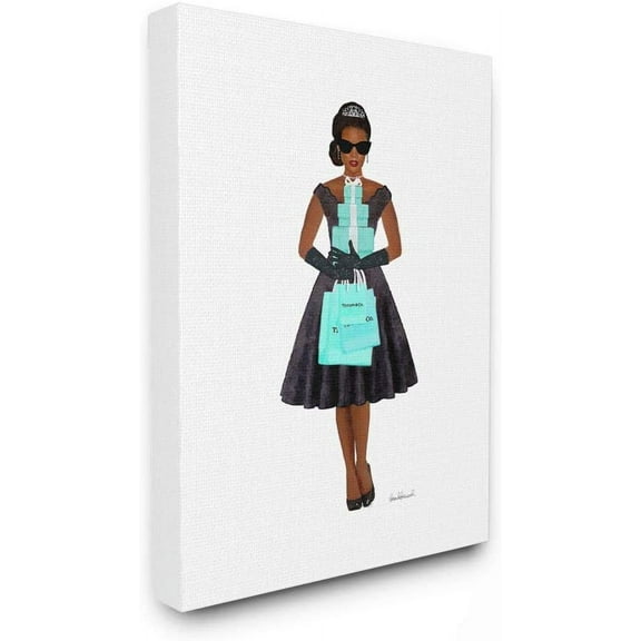 Stupell Industries Woman Shopping Blue Glam Fashion Watercolor Canvas Wall Art by Amanda Greenwood