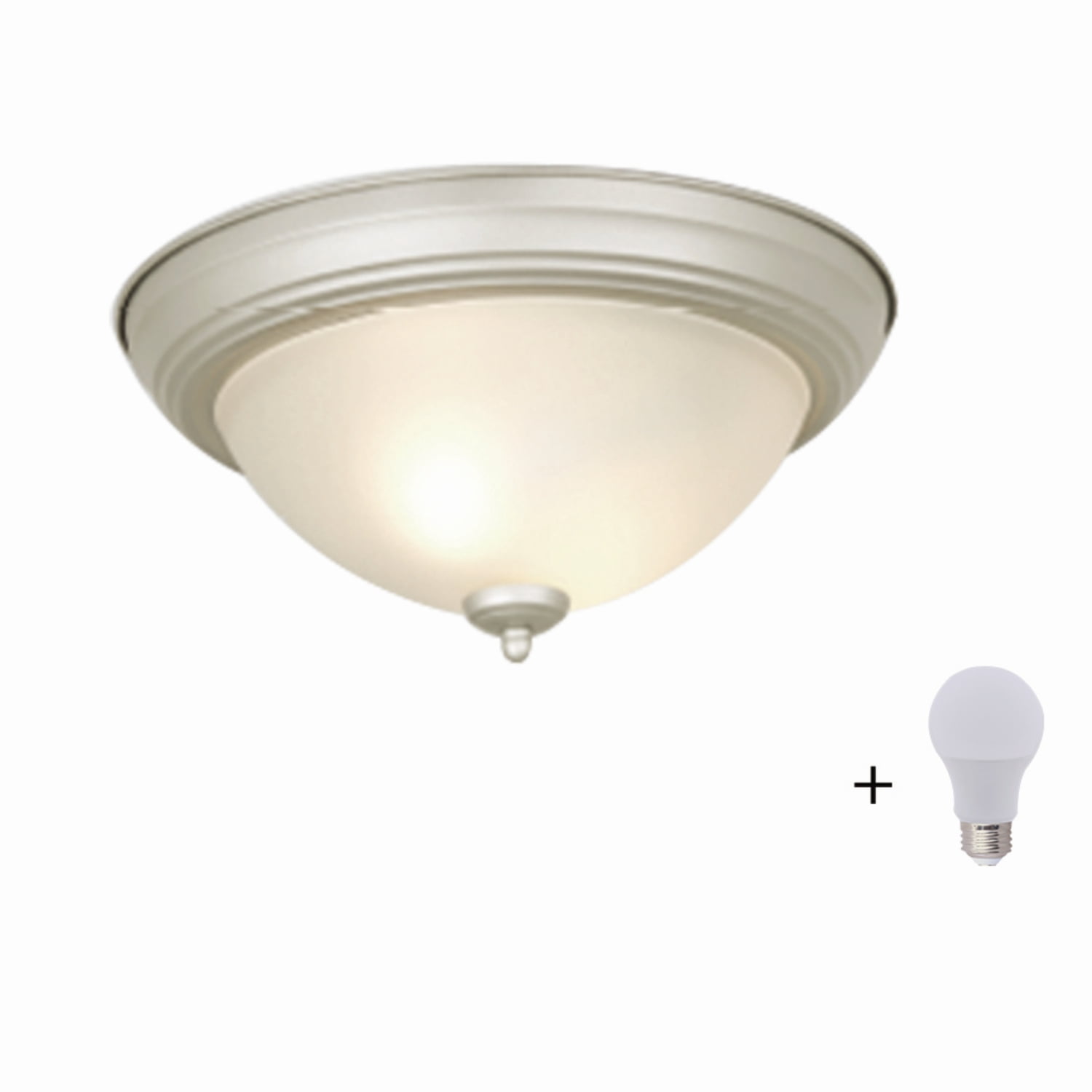 Mainstays 13" Vintage Flush Mount Ceiling Light, 8W /60W Eqv Satin Nickel, 2 Light Bulbs Included