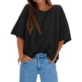 thumbnail image 1 of Jersey Cicky Bell para mujer, media manga, cuello barco, de gran tamaño, negro, 1 of 6