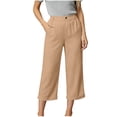thumbnail image 5 of Womens Cotton Linen Wide Leg Pants Casual Zipper Front Summer Cropped Trousers Dressy Pants with Pockets Green L(L), 5 of 9