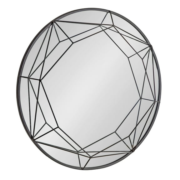 Kate and Laurel Keyleigh Modern Glam Round Wall Mirror, 30" Diameter, Black, Chic Contemporary Accent Mirror for Wall