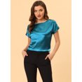 thumbnail image 2 of INSPIRE CHIC Blusa Elegante De Satén Para Mujer, Manga Corta, Cuello Barco, Estilo Vintage Azul eléctrico S, 2 of 5