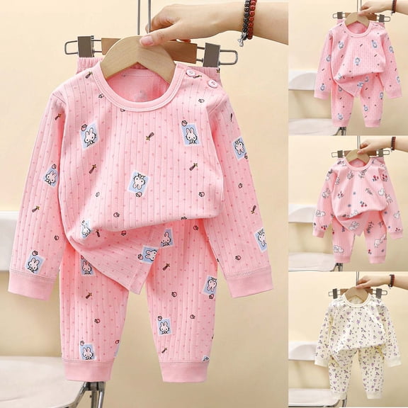 Pandaie Toddler Infant Girls Cute Cartoon Pattern Homewear Set 3T 4T 5T 6T Baby Soft Cotton 2 Piece Pajama Outfit Light Pink,18-24 Months
