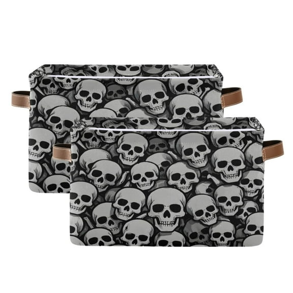 Ryvnso Skulls Storage Basket Large Bin Foldable Boxes Toys Organizer 14.2x10.2x8.3in 2 PCs