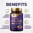 thumbnail image 2 of Vitamin D3 K2 - 5000 iu Vitamin D3 & 100 mcg Vitamin K2 (MK-7) Complex for Immune Support - Bone, Teeth & Muscle Health Support - Berry Chewable, Gluten Free, Non-GMO, Bottled in USA - 60 Tablets, 2 of 9