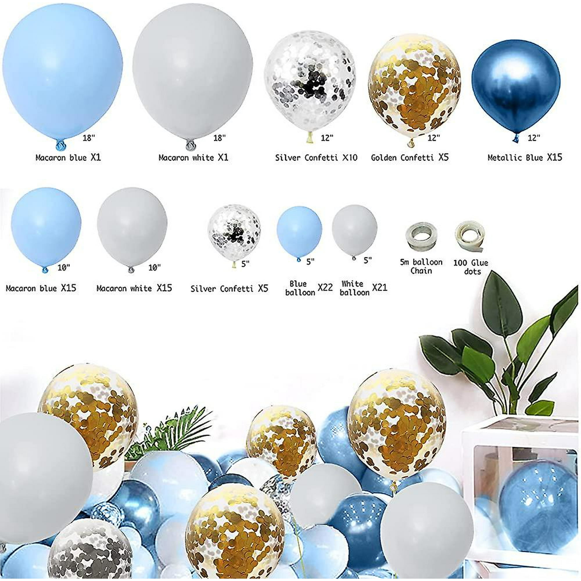 Kit D'arche De Guirlande De Ballons Bleus, Jaunes, Blancs, 126 Ballons Bleu Roi, Jaune, Blanc, Pour Anniversaire, Mariée, Douche, Mariage, Anniversaire, Retraite, Décoration De Fête