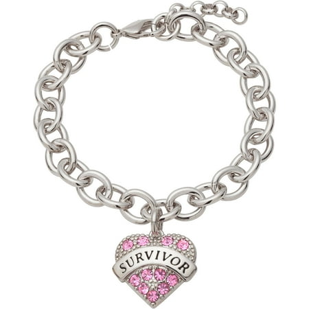 Personalized Planet Crystal Rhodium-Plated Survivor Heart Bracelet