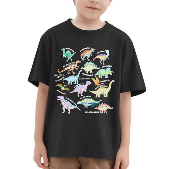 Tisuna Pullover Tops For Kids Child Dinosaur Print Short Sleeve Crew Neck Shirt Fashion Lightweight Boys Girls Summer Tees Black Size 18-24 Months