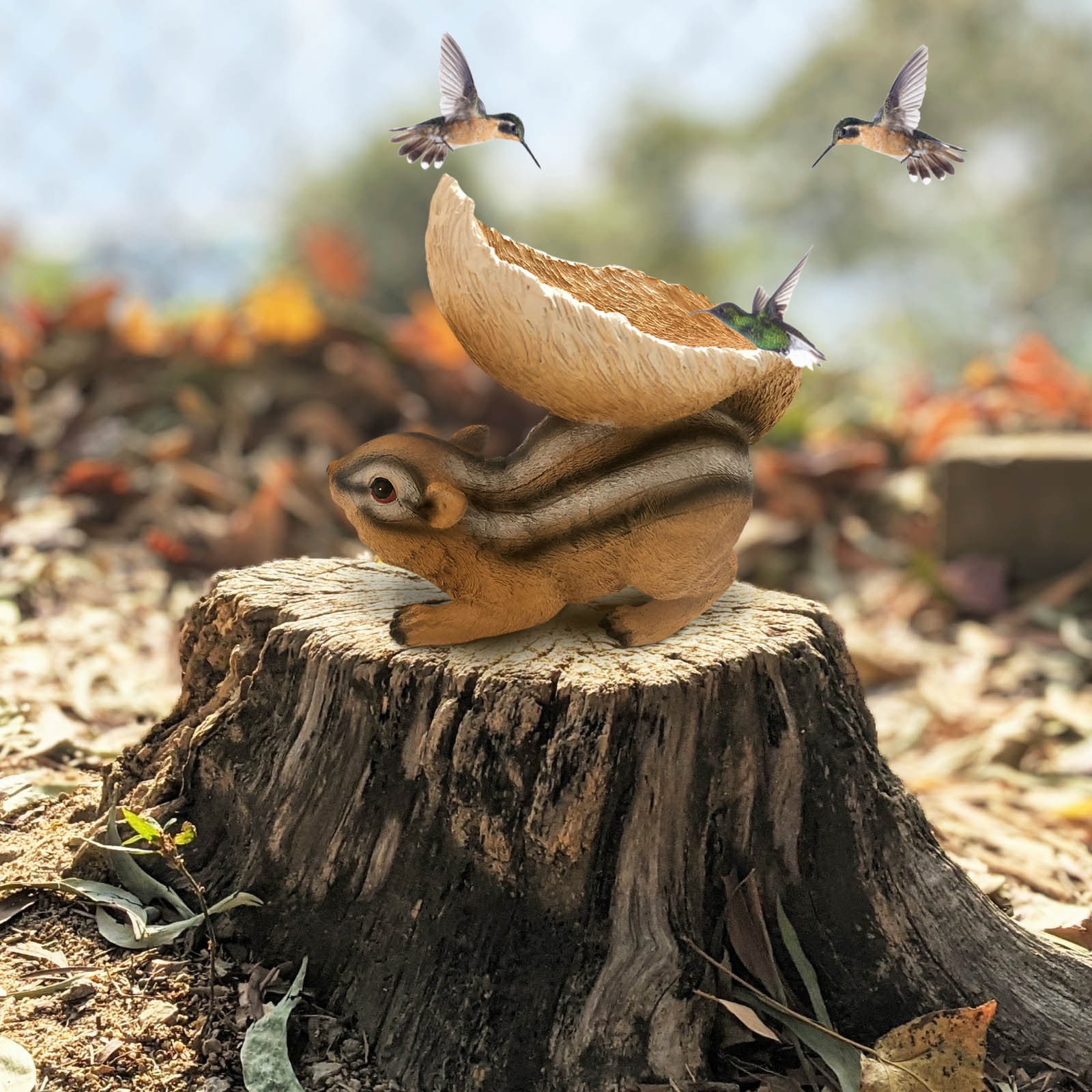 Blasgw Resin Chipmunk Garden Decorative Bird Feeder - Outdoor Statue for Woodland Garden, Whimsical Birdseed Dispenser for Attracting Feathered Friends - 8.5"x4.7"x7.9" multicolor