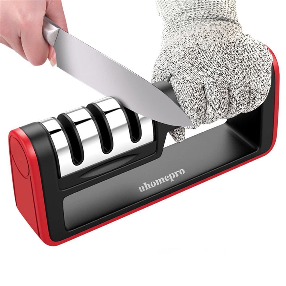 Manual 3 Stage Sharpener Stainless Steel New with a Cut Resistant Glove Kitchen 