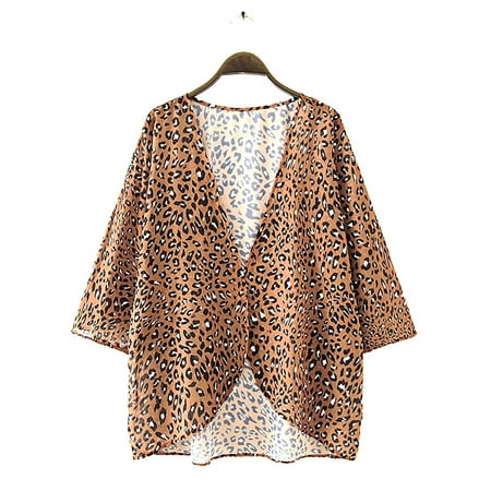 Summer Womens Floral Print Kimono Cardigan Loose Puff Sleeve Cover Up Casual Leopard Blouse Tops Kaftan Outerwear Summer Womens Floral Print Kimono Cardigan Loose Puff Sleeve Cover Up Casual Leopard Blouse Tops Kaftan Outerwear