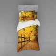 thumbnail image 2 of Landscape Duvet Cover Set, Autumn Season Fall Trees Leaves on Pathway to Forest with Fence Photo, Bedding Set with Shams and Fitted Sheet, 3 Sizes, by Ambesonne, 2 of 3
