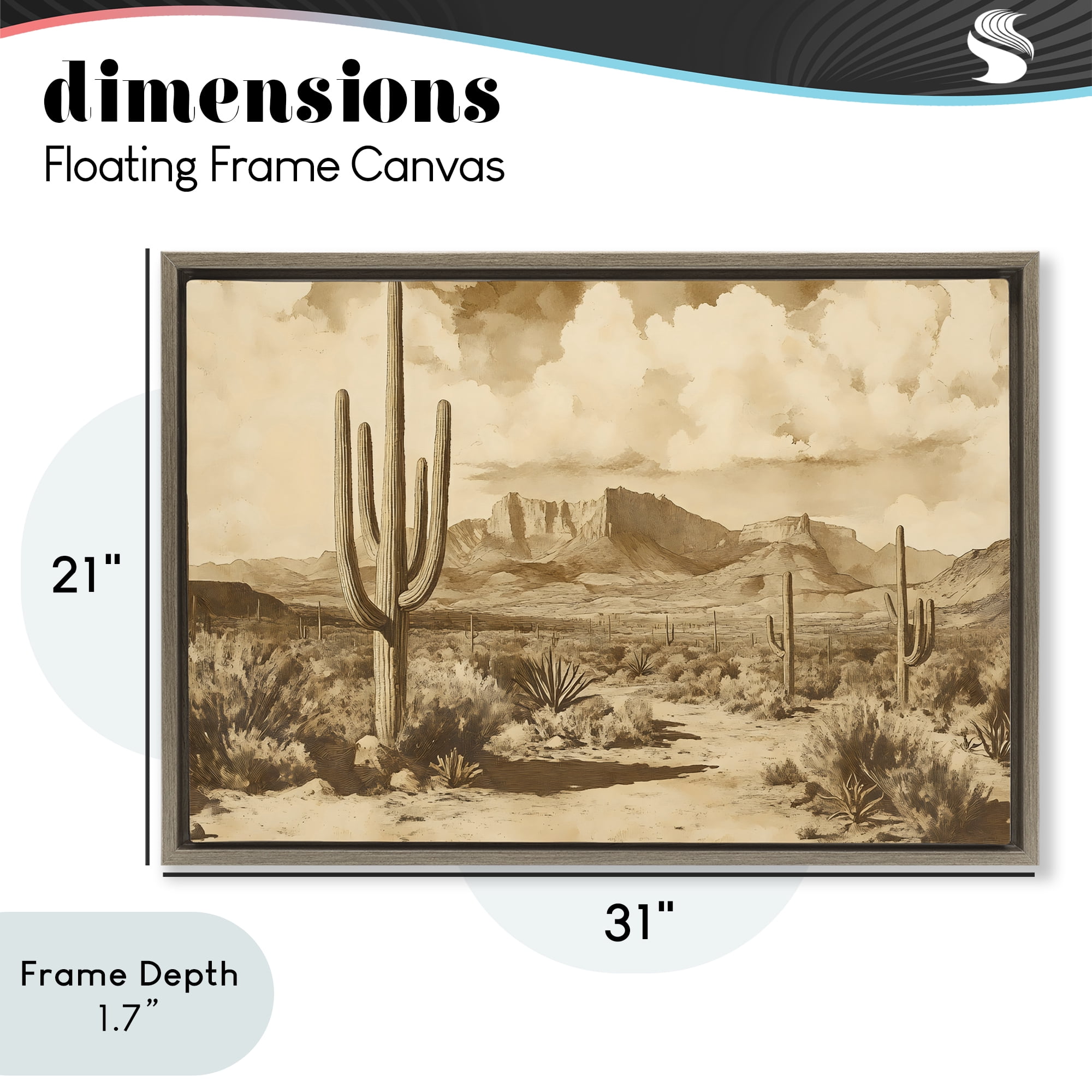 Stupell Industries Vintage Desert Peaks with Saguaro Brown Framed Floater Canvas Wall Art, design by Franklyn Gregory