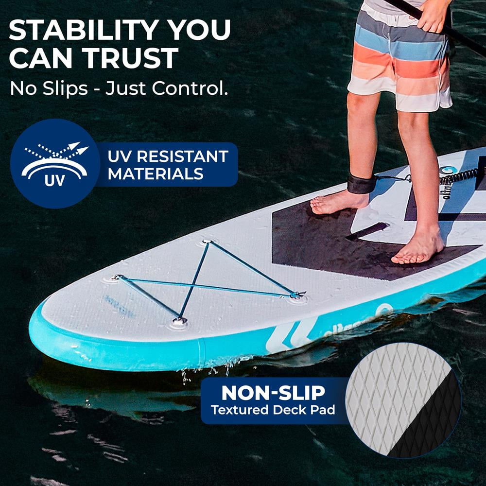 SereneLife 7'9" Kids Inflatable Stand Up Paddle Board - SUP for Youth with Single-Action Pump, Adjustable Paddle & Backpack - 30 Wide Stable Design with Non-Slip EVA Deck Pad, Ages 5+, 200lb Capacity