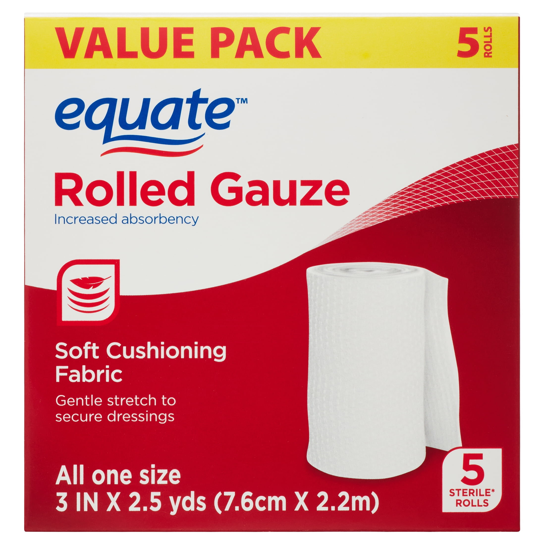Equate Rolled Gauze, 3" x 2.5 yd, 5 Count