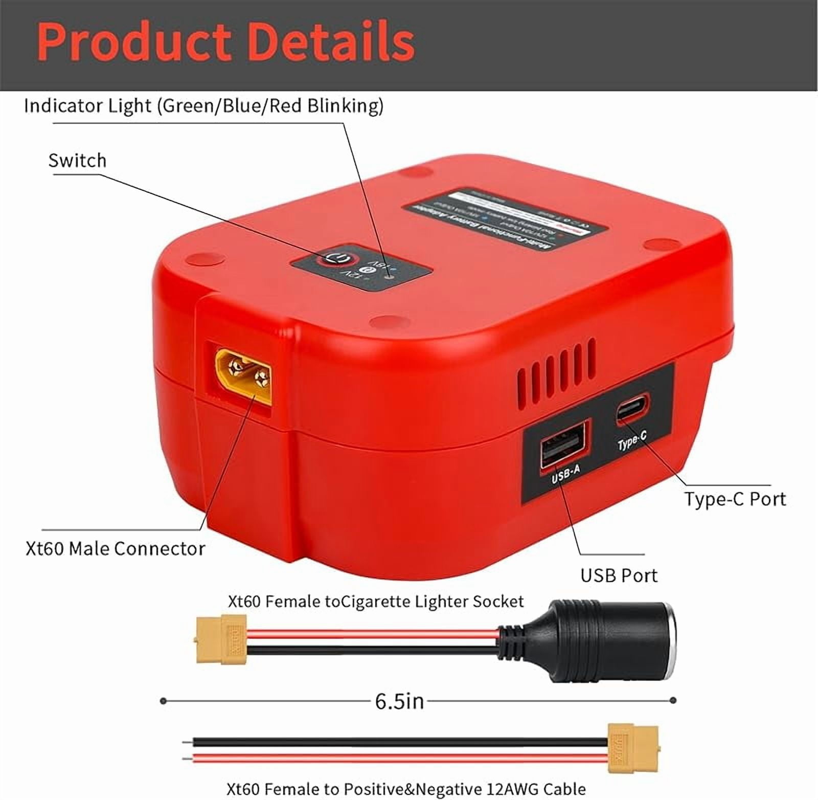 for Power Wheels Battery Adapter Compatible with Craftsman V20 Battery, 20V to 12V Step Down Power Converter with USB & Type C, XT60 Ports for RC Toy DIY Car Appliance (1 Pack)