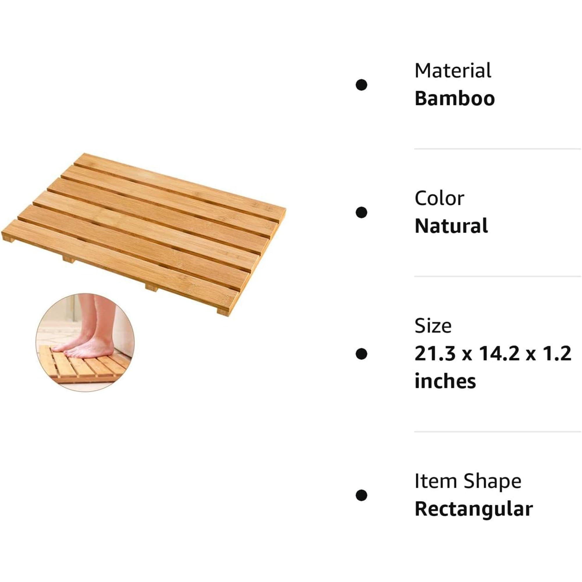 Bambloom Bamboo Bath Mat,Non-Slip Shower Mat for Bathroom,21x14in,Natural