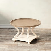 COZAYH Rustic Round Wood Coffee Table with Storage and Tray, White