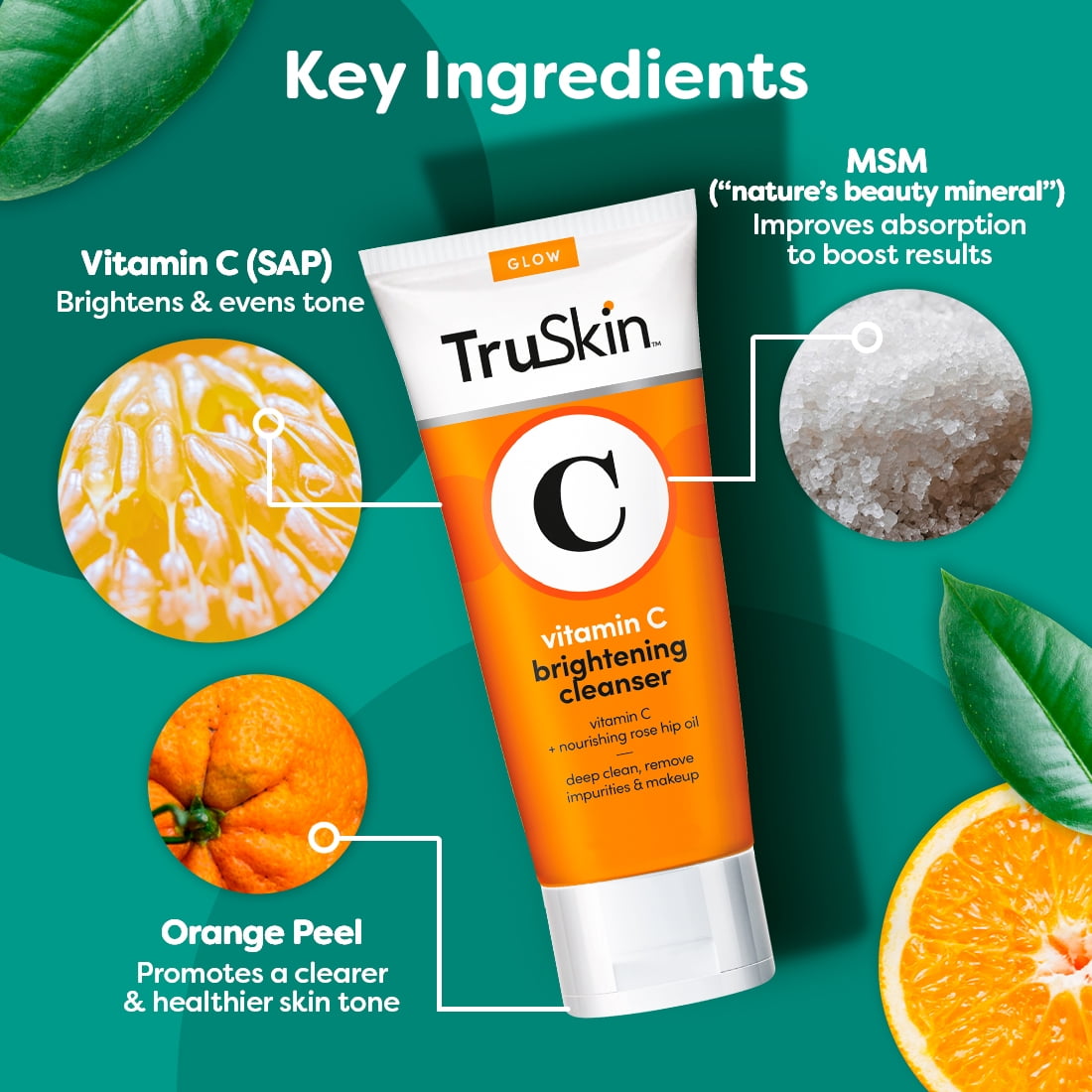 TruSkin Vitamin C Brightening Cleanser For Face – With Vitamin C, Vitamin E, Rosehip Oil, Aloe Vera – Deep Clean and Refresh, 5 fl oz