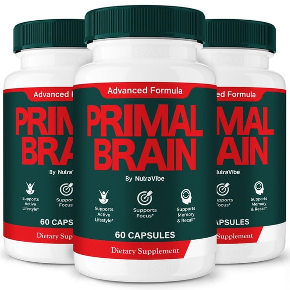 (3 Pack) Primal Brain Pills – Daily Formula with a Natural Blend to Help Maintain Focus, Memory & Concentration | Clean, Gentle, Easy-to-Swallow Capsules for Everyday Sharpness (180 Capsules)