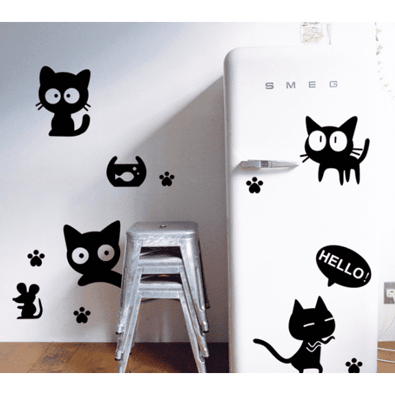 Small Little Black Cat Wall Stickers Wall Decal for Living Room TV Background Wall Art Decors Decoration Window Thanksgiving Christmas