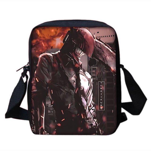 Bolso de mensajero de hombro con estampado de motosierra para hombres y mujeres, bolsa de teléfono para niños, bolso de mano informal para niños, bolsa de compras de Anime estimulante