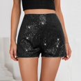 thumbnail image 2 of CIENVNSTG Women's Sequins Elastic High Waist Shorts Straight Leg Sparkly Glitter Bottoms for Party Gathering Night Event And Fashion Casual Styling Black Black L, 2 of 6