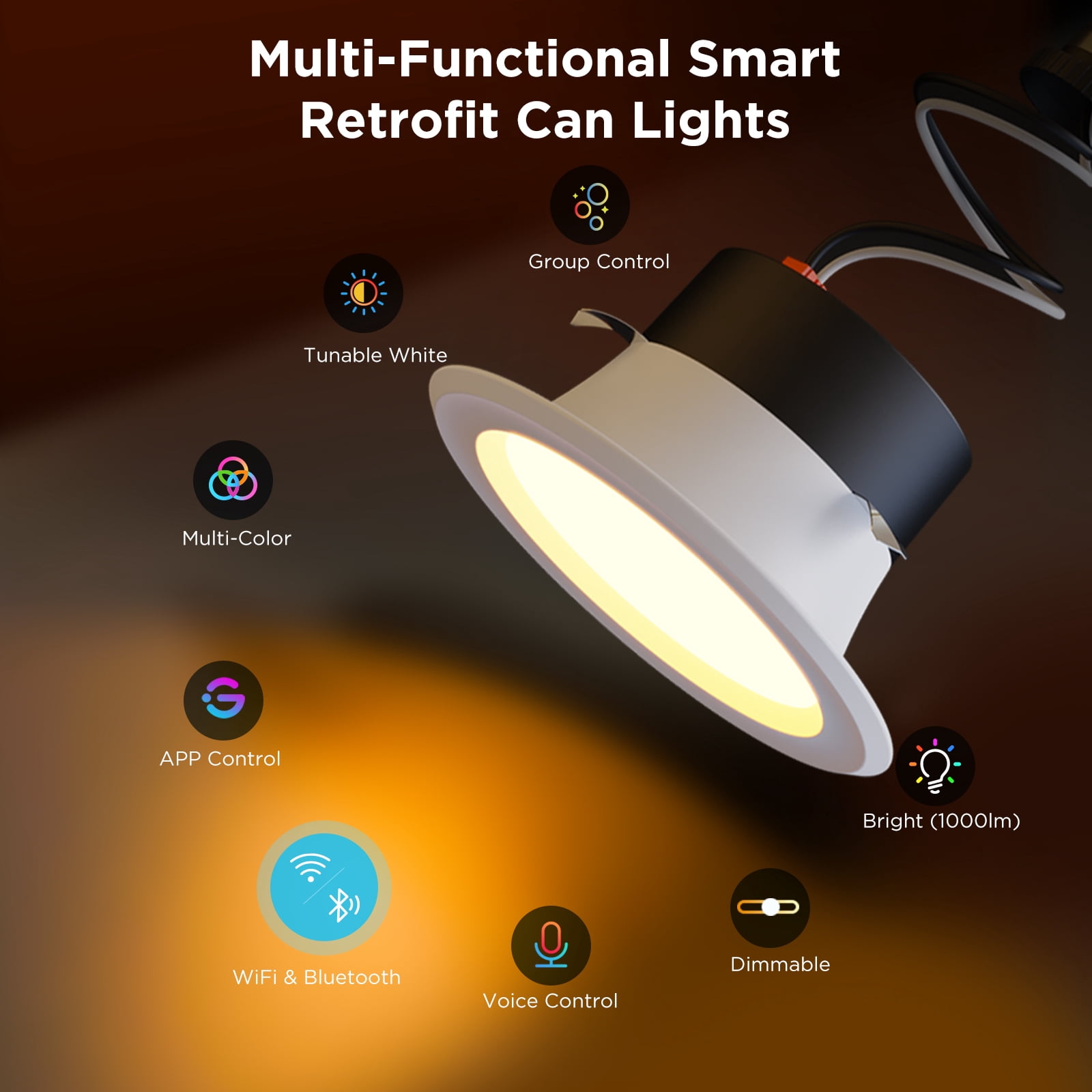 Govee Smart 6'' LED Retrofit Recessed Can Lights for Indoor Living Room, Ceiling Light, Dimmable, Color Changing, LED Light Bulbs, 4 Pack