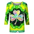 thumbnail image 4 of Xdegoge Saint Patricks Day Outfit Women 3/4 Sleeve Tie-Dye Shamrock T-Shirt with Silver Clover Center, Green & Blue Gradient, Funny St. Patrick's Shirts, 4 of 5
