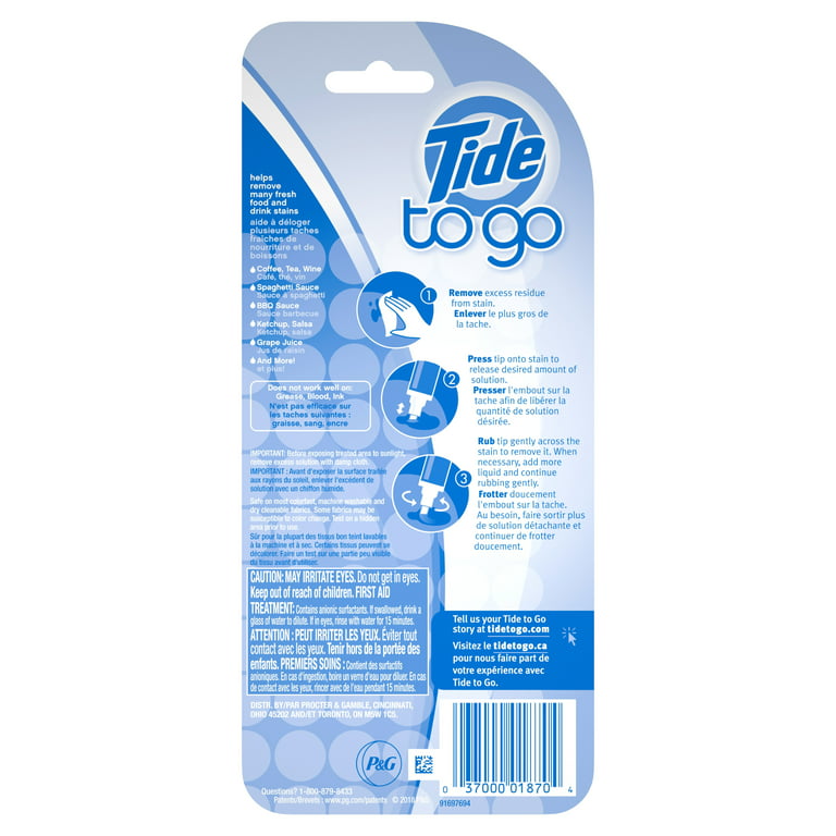 Tide To Go Instant Travel Stain Remover Pen, Rescue Clothes From Blood,  Wine and other Tough Stains, 5 Count