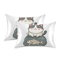 Yayeee Pillowcase Standard Size Set of 2 Satin Wrinkle Resistant Pillow Case, Beige Cute Cat