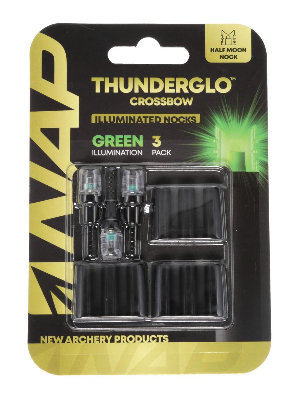 (3 pack) New Archery Products ThunderGlo llluminated Half Moon Green Crossbow Nock, 3-PK