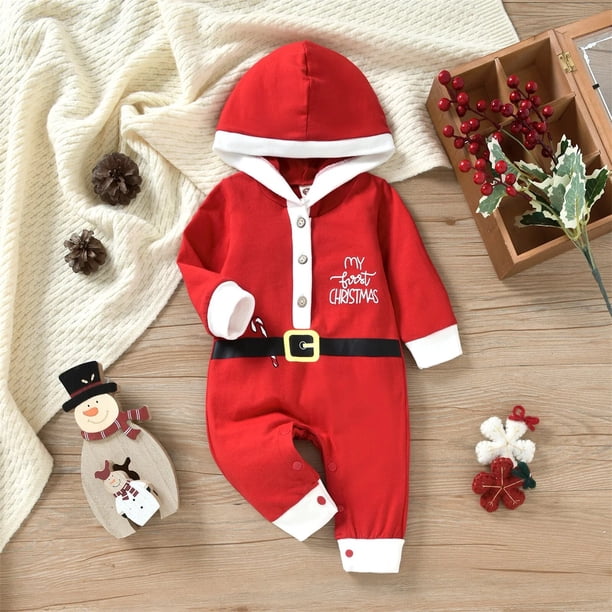Peleles para niños y niñas, disfraz de Año Nuevo para bebés, monos rojos de Papá Noel y sombreros, 2 uds., trajes de algodón para recién nacidos de 0 a 24 meses