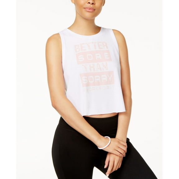 Jessica Simpson Juniors Cropped Cardio Graphic Top Glowing White L