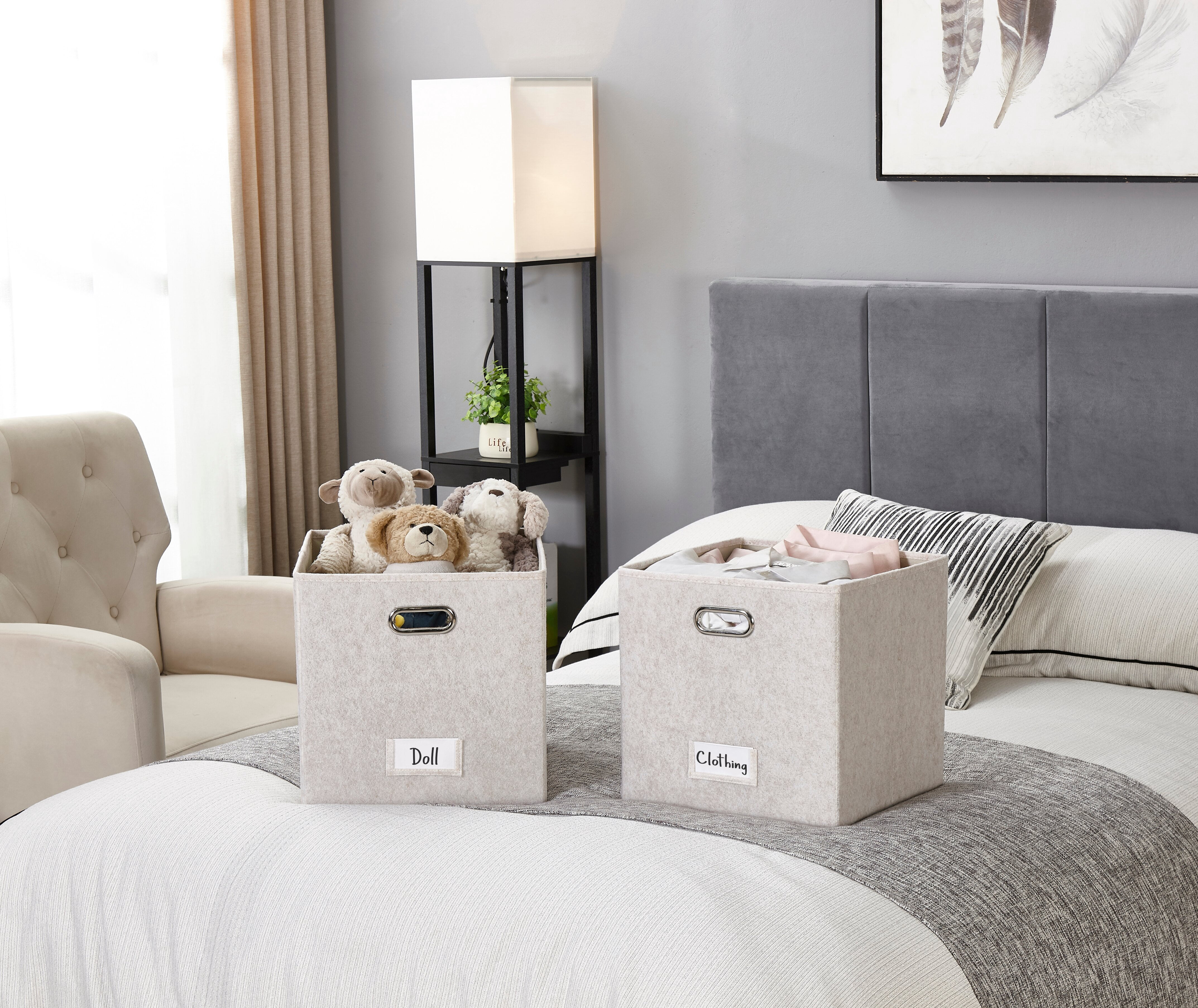 DECOMOMO Felt Fabric Storage Bin | Cube Storage Bin | Closet Organizers | Set of 6, Beige