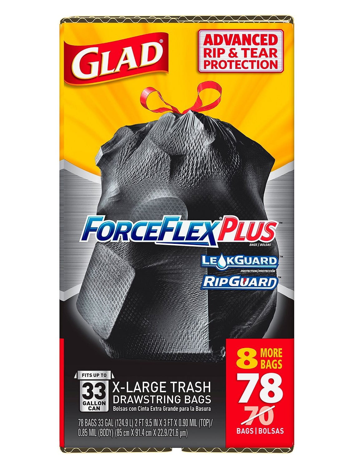 Household Supplies & Cleaning 78 Ct Glad ForceFlexPlus Drawstring Trash