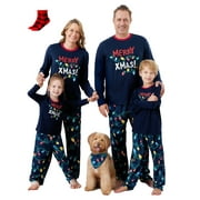 PatPat Womens Pajama Sets Christmas Family Matching Pjs Holiday Long Sleeve Tops and Christmas Lights Pants with Socks, 2-Piece, Size S