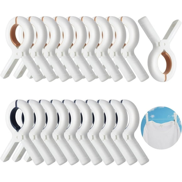 20 Pcs Beach Towel Clips for Beach Chairs, Plastic Towel Holder Windproof Clothes Pins Strong Chair Clips for Sand Pool Boat Blanket