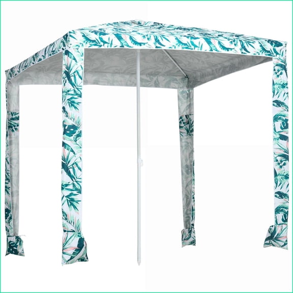 Beach Cabana Umbrella, 6.5ft UV50 Sun Shelter for Beach, Camping, Pool, Green Coconut Palm | Polyester | Round