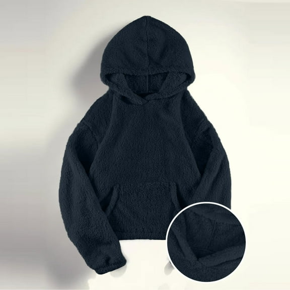 AGWOLF Fuzzy Hoodies for Women Cute Fleece Sweatshirts Casual Solid Hooded Pullover with Pocket Fall Winter Shirts