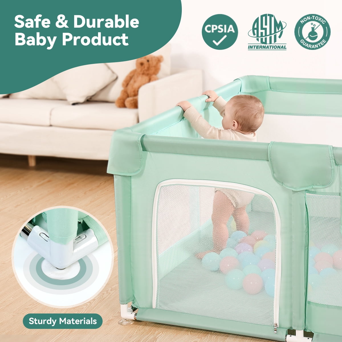 Large Baby Playpen, 50*50inch Activity Center Playard for Babies and Toddlers, Gray