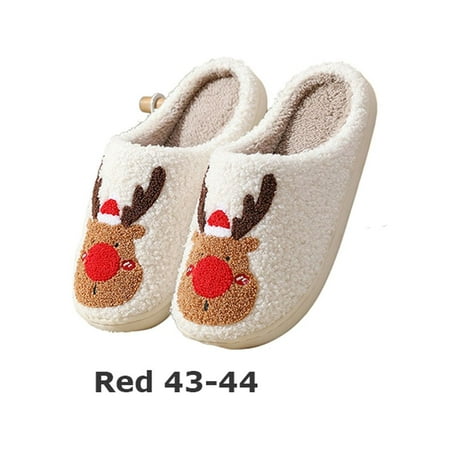 

Warm Slip-on Elk Soft Comfy Winter Slippers Warm Shoes Christmas Slippers Plush Shoes RED 43-44