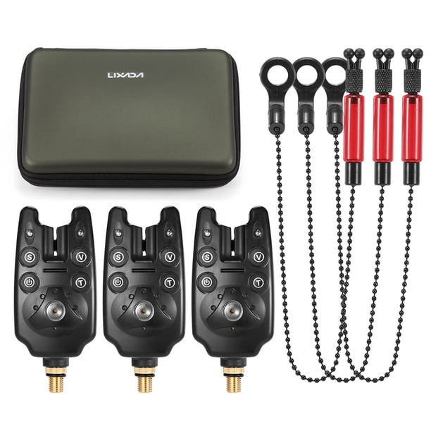 Alarma de mordida Alarmas de mordida de pesca Lixada Alerta de cadena Swinger Set Kit de alarma de pesca digital LED Indicador de alarma de alerta Pesca Swinger Aparejos de pesca con caja con cremalle Lixada Alarma de mordida