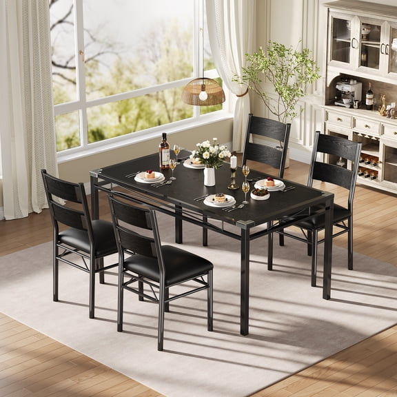 Dining Table Set for 4, Dining Room Table Set for 4 with Upholstered Chairs, Wood Kitchen Table Chairs Set of 4 with Corner Protector for Small Space, Kitchen, Apartment