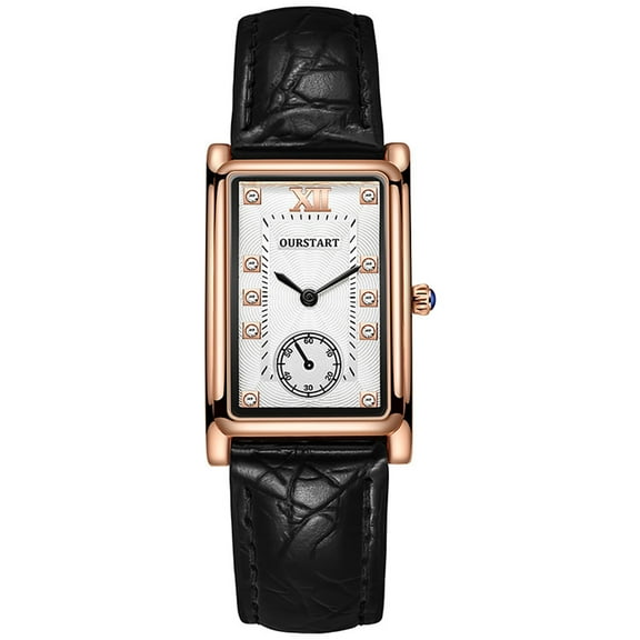 SUSHNAG Small Square Watch with Diamonds Fashion Sport Couple Stainless Steel Case Leather Band Quartz Analog Wrist Watch