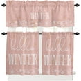 thumbnail image 2 of Hello Winter Kitchen Window Curtain Set with Tiers and Valance, 3 Pieces Rod Pocket Valances Pink Christmas Snowflake Window Treatment Semi Sheer Kitchen Bedroom Farmhouse Decor (52"W x 18"L), 2 of 6