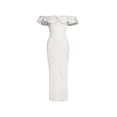 thumbnail image 1 of Vestido Bella Barnett Lisiya de satén con hombros descubiertos y abertura, 1 of 8