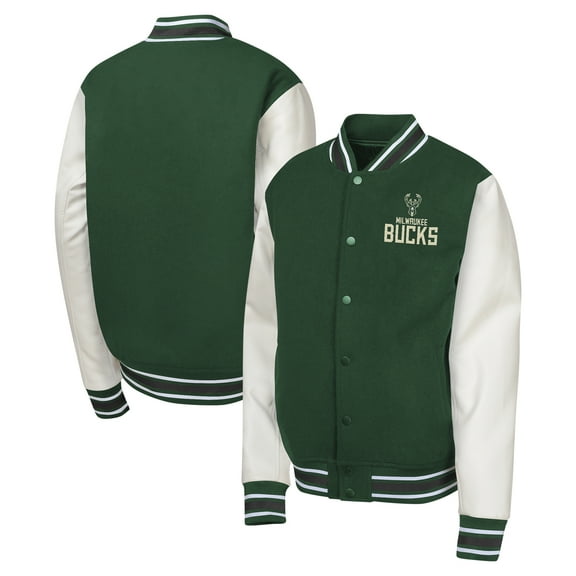 Youth Hunter Green Milwaukee Bucks True Team Full-Snap Varsity Jacket